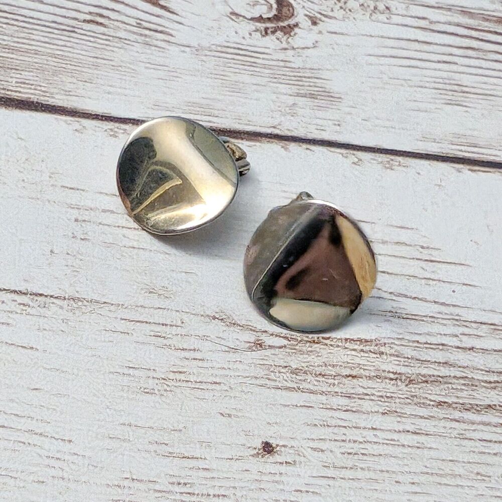 Vintage Clip On Earrings - 0.5" Folded Gold Tone Circle - Repair Needed